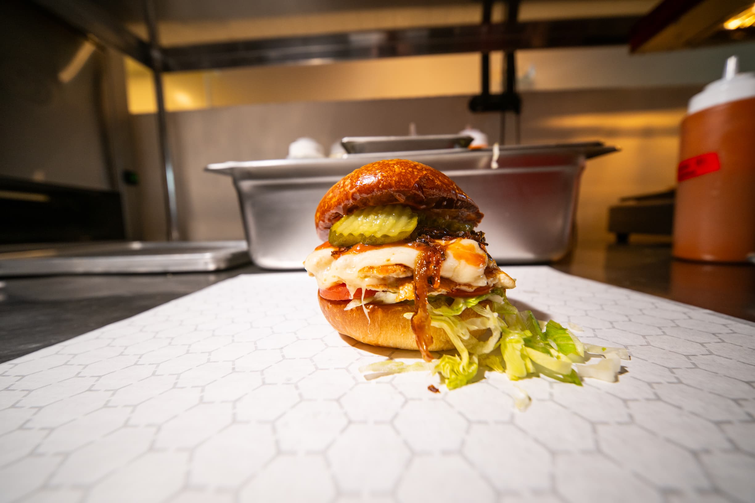 Pluma grilled chicken sandwich ready to serve
